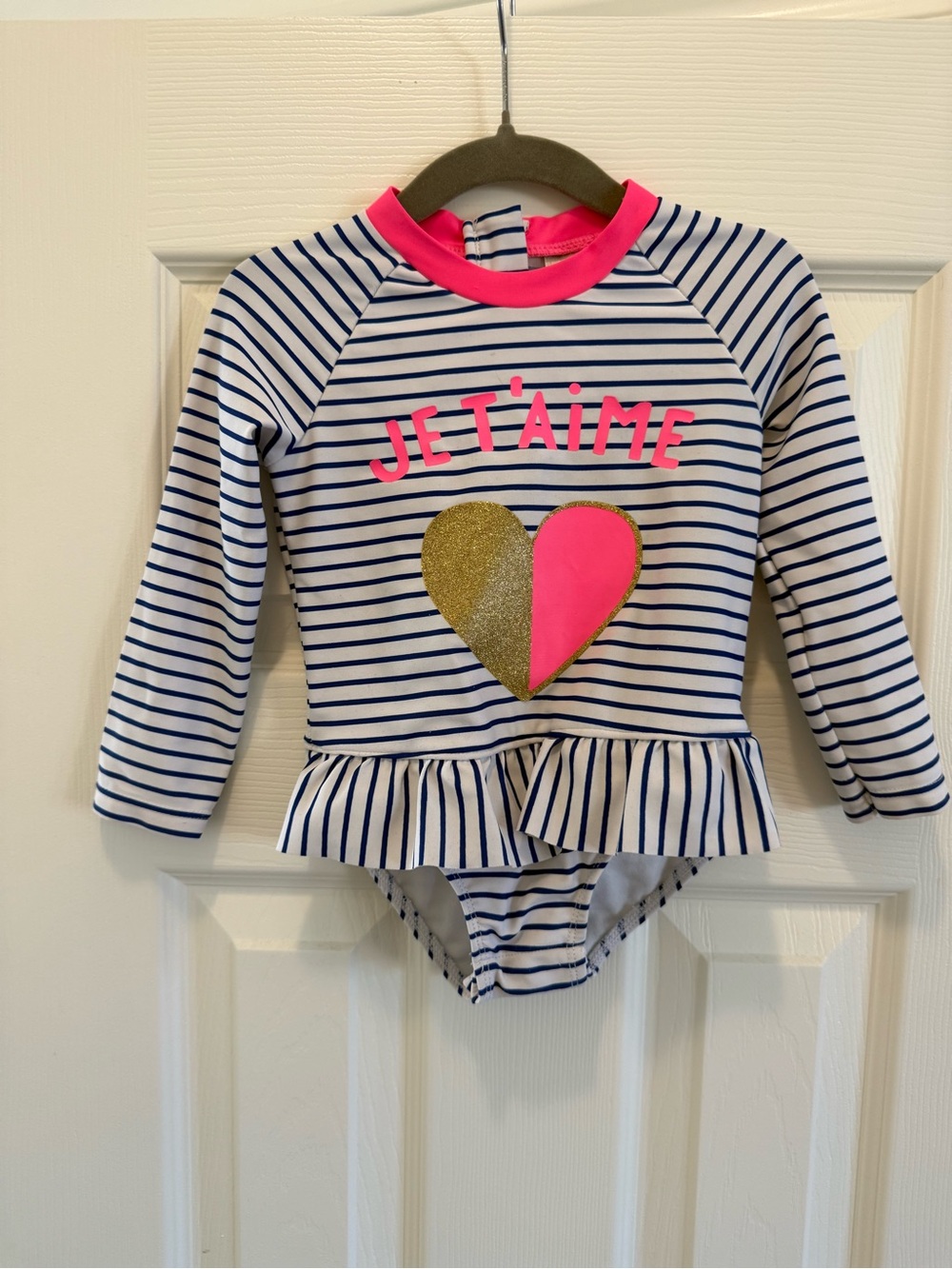 OshKosh B'gosh Navy & Hot Pink Stripe Long-Sleeve Rashguard One-Piece 18months